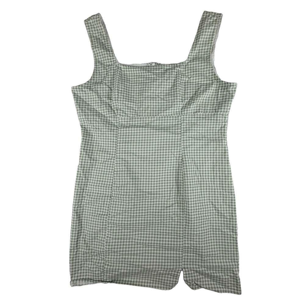 Lulu's Mini Dress Women's Size XL Sage Green Gingham Happy Chance‎ Square Neck